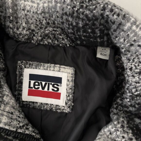 LEVIS Wool Blend Puffer Jacket Buffalo Plaid White Black NEW XS $148 Sold Out - Picture 5 of 10